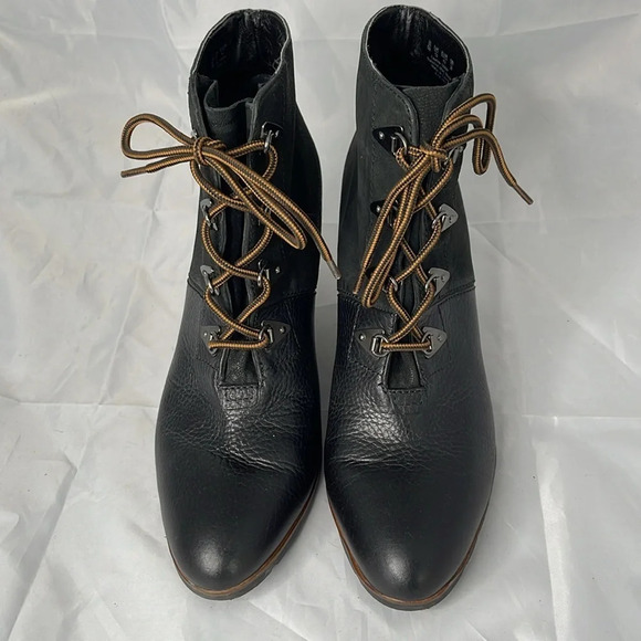 FRANCO SARTO Derby Black Wedge Lace Up Boots Pebble Grain Nubuck Leather Edgy 12 - Picture 5 of 13